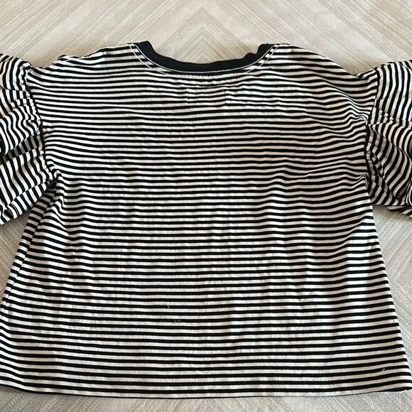 Current/Elliott Women’s Black and White Striped Puff Sleeve Top - Size 0 - Picture 6 of 6